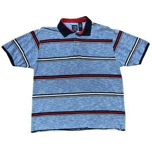 Cotton Traders Sport Vtg Ringer Polo Striped Blue Red White Men's Size Large